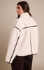 Cream Borg Faux Leather Contrast Coat