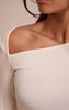 Cream Soft Rib Asymmetric Detail Fitted Longline Top