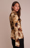 Brown Floral Abstract Print Satin Fitted Shirt