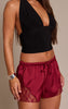 Wine Satin Lace Drawstring Shorts