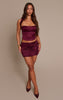 Purple Satin Ruched Micro Mini Skirt