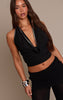 Black Chiffon Studded Cowl Plunge Top
