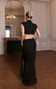 Premium Black Woven Draped Fishtail Maxi Skirt