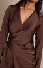 Chocolate Satin Ruched Detail Long Sleeve Midaxi Dress