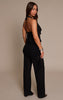 Black Drape Panel Straight Leg Pants