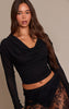 Black Burnout Mesh Cowl Neck Long Sleeve Top