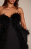 Premium Black Feather Trim Hip Detail Bandeau Bodycon Dress