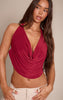 Wine Slinky Tie Back Cowl Neck Top