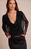 Black Mesh Cowl Long Sleeve Top