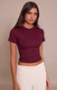Wine Soft Rib Crew Neck Short Sleeve Top