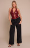 Shape Plum Faux Leather Halter Neck Lace Up Corset