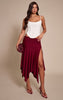 Plum Soft Touch Ruched Asymmetric Midi Skirt