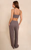 PrettyLittleThing Taupe Sleep Rib Tonal Elastic Wide Leg Pants