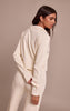 Cream V Neck Ribbed Long Sleeve Knit Sweater