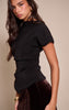 Black Woven Ruched Cinched Waist Top