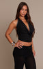 Black Chiffon Studded Cowl Plunge Top