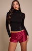 Burgundy Textured Satin Hot Pants