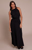 Black Jersey Halterneck Ruched Detail Maxi Dress