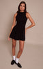 Black Ribbed High Neck Sleeveless Shift Dress