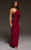 Burgundy Slinky Halterneck Draped Detail Maxi Dress