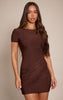 Chocolate Slinky Drape Cut Out Mini Dress