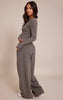 Petite Dark Green Striped Soft Fleece Straight Leg Sweatpants