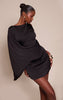 Black Asymmetric Cape Detail Boat Neck Mini Dress