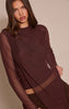 Dark Chocolate High Neck Mesh Drapey Long Sleeve Top