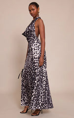 Printed Satin Cowl Neck Maxi Dress