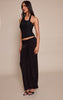 Black Double Layer Slinky Tie Wrap Front Maxi Skirt