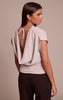 Light Mushroom Wool Look Slouchy Tie Back Top