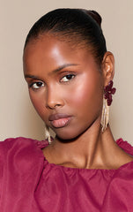 Burgundy Flower Gold Chain Drape Earrings