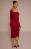 Plus Burgundy Sculpt Off Shoulder Ruched Midi Dress