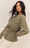 Olive Round Neck Pocket Front Cinch Denim Jacket