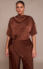 Plus Chocolate Satin Twist Detail Woven Top