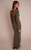 Khaki Brushed Tie Back Long Sleeve Maxi Dress