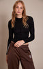 Black Soft Rib Button Down Long Sleeve Top