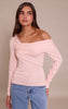 Pink Long Sleeve Asymmetric Shoulder Knitted Top