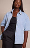 Plus Light Blue Wash Fabric Covered Button Detail Denim Shirt