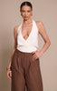 Cream Slinky Plunge Halterneck Top