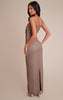 Tall Stone Pinstripe Bandeau Ruched Detail Maxi Dress