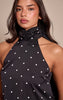Black Satin Poka Dot Scarf Mini Dress