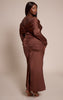 Plus Chocolate Satin Ruched Detail Off Shoulder Maxi Dress