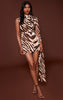 Brown Zebra Print Drape Detail Bodycon Mini Dress