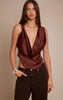 Chocolate Satin Trim Detail Cowl Neck Top