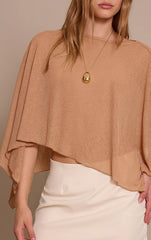 Tan Tencel Asymmetric Drape Long Top