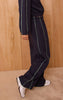 Navy Interlock Contrast Piping Wide Leg Sweatpants