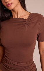 Petite Chocolate Super Soft Twist Detail Cap Sleeve Top