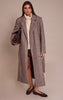 Brown Herringbone Tie Waist Maxi Coat