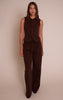 Dark Brown Corduroy Tailored Tie Detail Wide Leg Pants